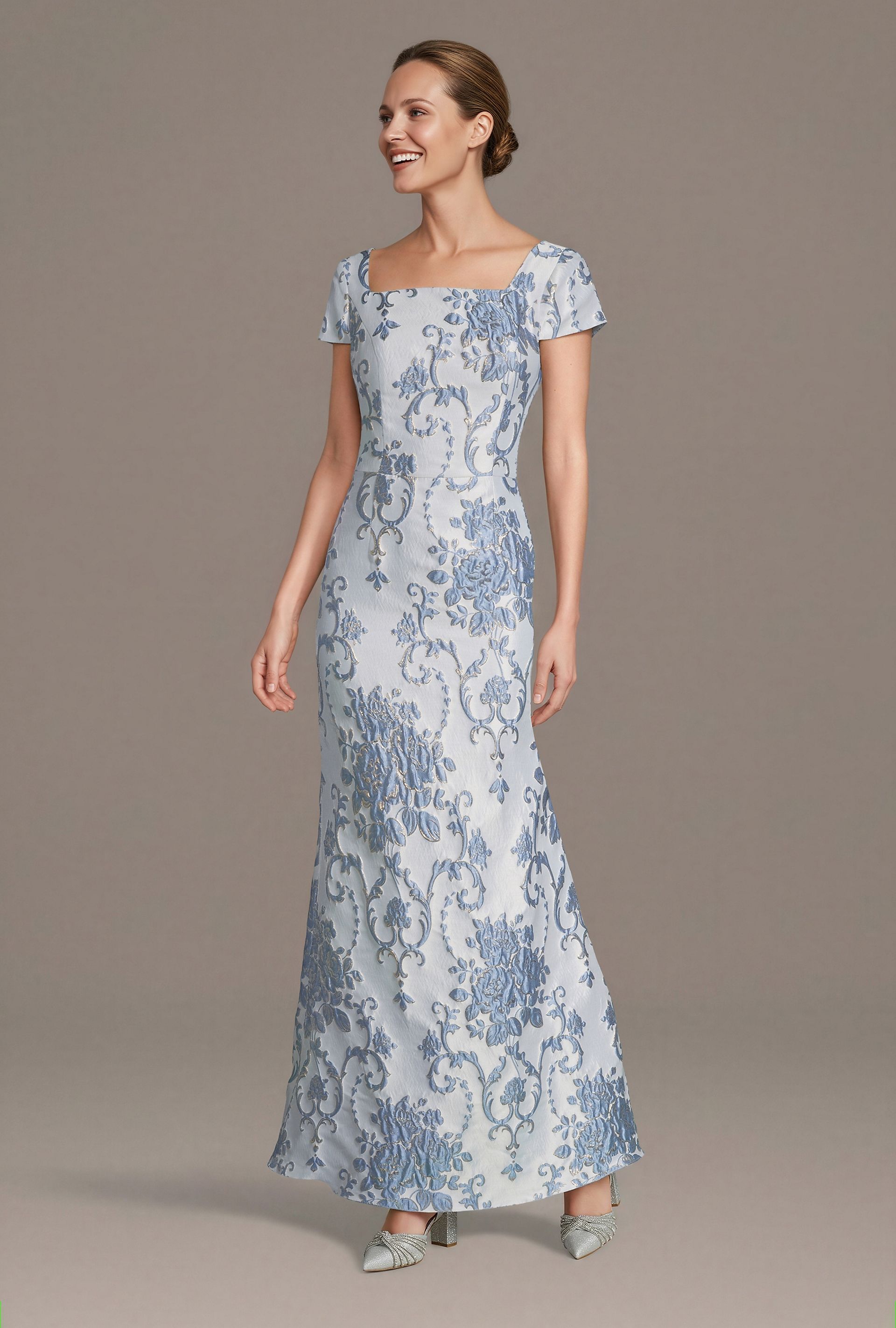 Picture of Short Sleeve Brocade Mermaid Dress